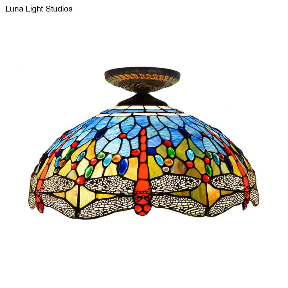 DecorBites™ DecorBites™ Tiffany White/Red Dragonfly Stained Glass Porch Ceiling Mount Lamp