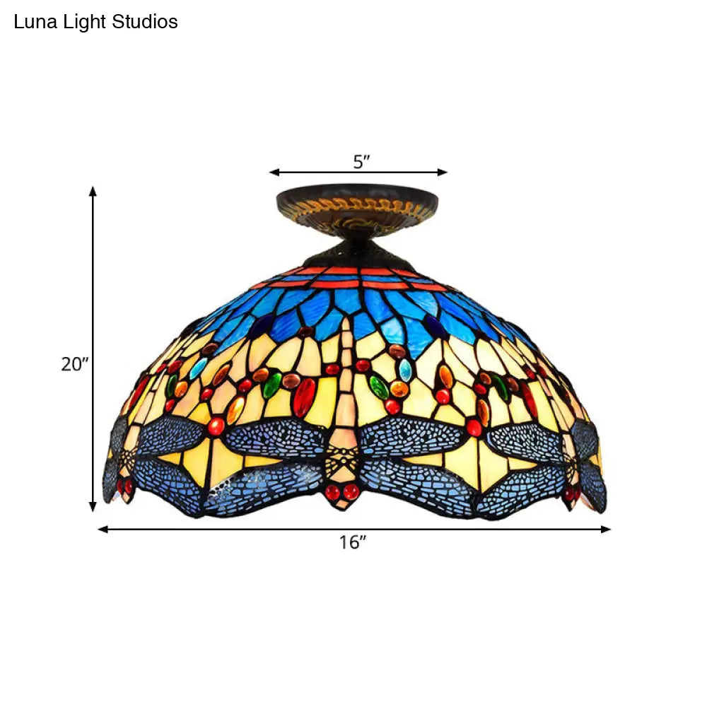 DecorBites™ DecorBites™ Tiffany White/Red Dragonfly Stained Glass Porch Ceiling Mount Lamp