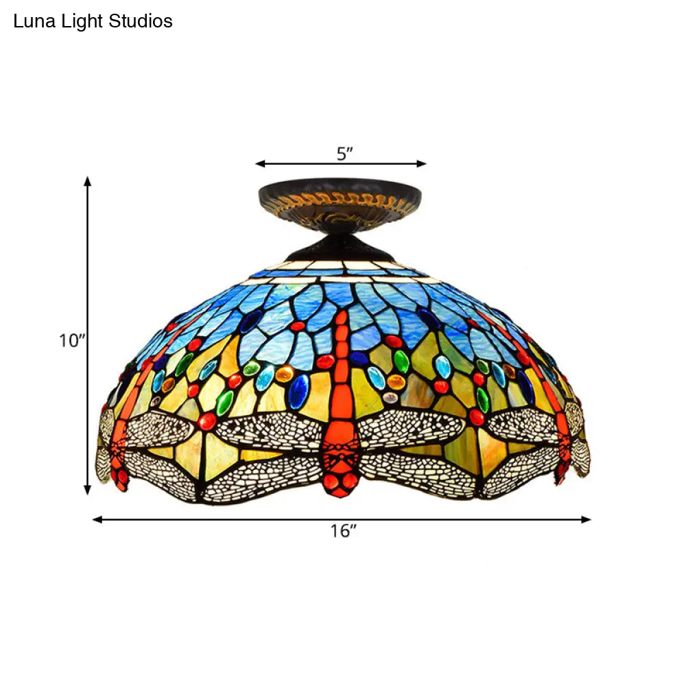 DecorBites™ DecorBites™ Tiffany White/Red Dragonfly Stained Glass Porch Ceiling Mount Lamp