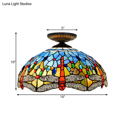 DecorBites™ DecorBites™ Tiffany White/Red Dragonfly Stained Glass Porch Ceiling Mount Lamp