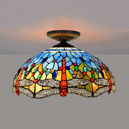 DecorBites™ DecorBites™ Tiffany White/Red Dragonfly Stained Glass Porch Ceiling Mount Lamp