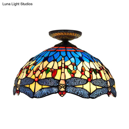 DecorBites™ DecorBites™ Tiffany White/Red Dragonfly Stained Glass Porch Ceiling Mount Lamp