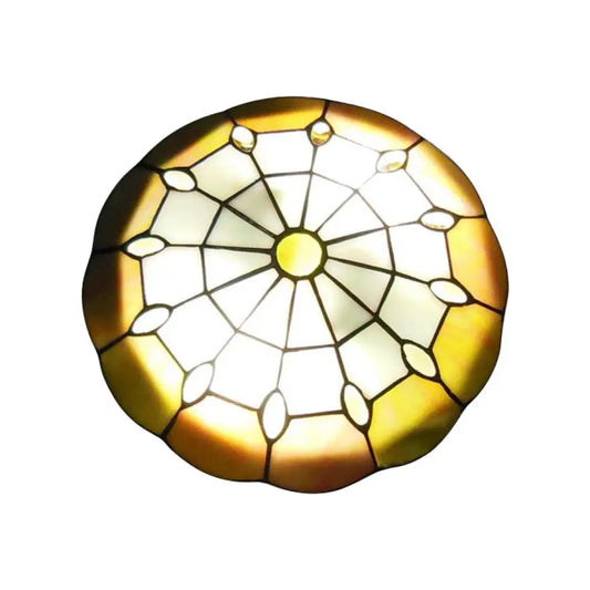 DecorBites™ DecorBites™ Tiffany Yellow Dome Shade Flush Mount Ceiling Light with Jewel Decoration - Available in 3 Sizes