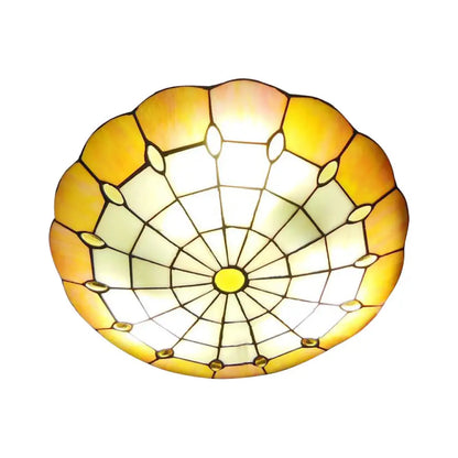 DecorBites™ DecorBites™ Tiffany Yellow Dome Shade Flush Mount Ceiling Light with Jewel Decoration - Available in 3 Sizes