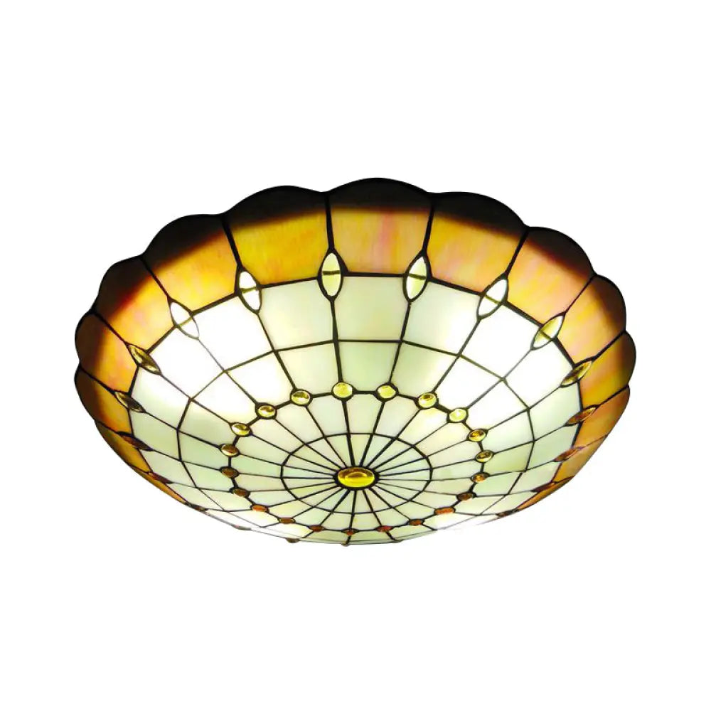 DecorBites™ DecorBites™ Tiffany Yellow Dome Shade Flush Mount Ceiling Light with Jewel Decoration - Available in 3 Sizes