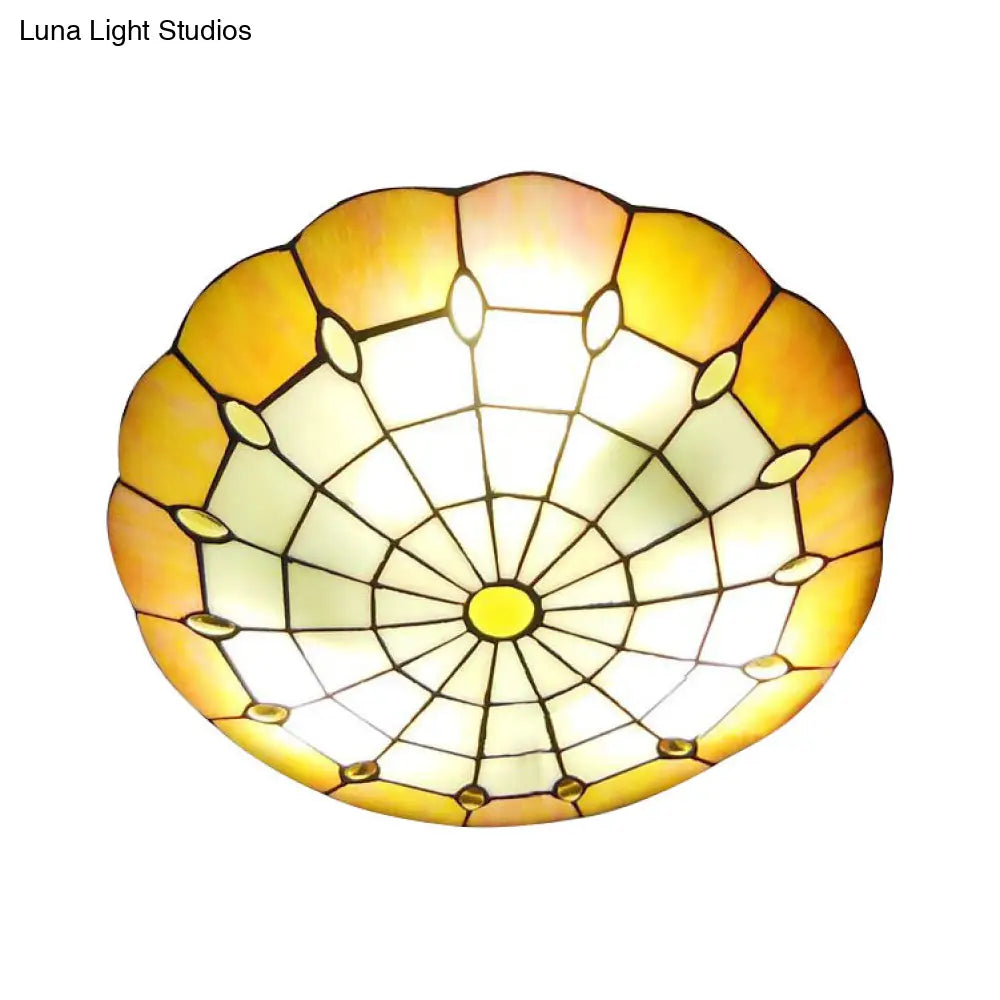 DecorBites™ DecorBites™ Tiffany Yellow Dome Shade Flush Mount Ceiling Light with Jewel Decoration - Available in 3 Sizes