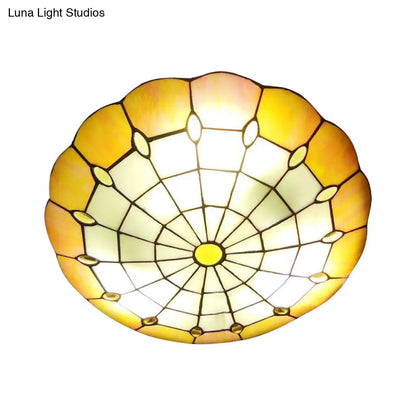 DecorBites™ DecorBites™ Tiffany Yellow Dome Shade Flush Mount Ceiling Light with Jewel Decoration - Available in 3 Sizes