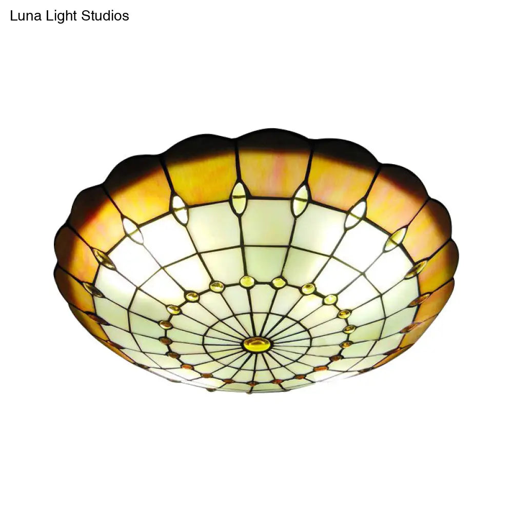 DecorBites™ DecorBites™ Tiffany Yellow Dome Shade Flush Mount Ceiling Light with Jewel Decoration - Available in 3 Sizes