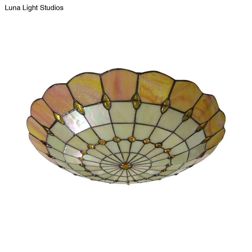 DecorBites™ DecorBites™ Tiffany Yellow Dome Shade Flush Mount Ceiling Light with Jewel Decoration - Available in 3 Sizes