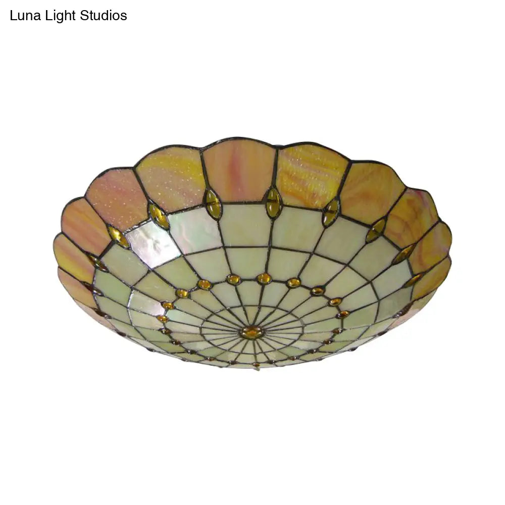 DecorBites™ DecorBites™ Tiffany Yellow Dome Shade Flush Mount Ceiling Light with Jewel Decoration - Available in 3 Sizes