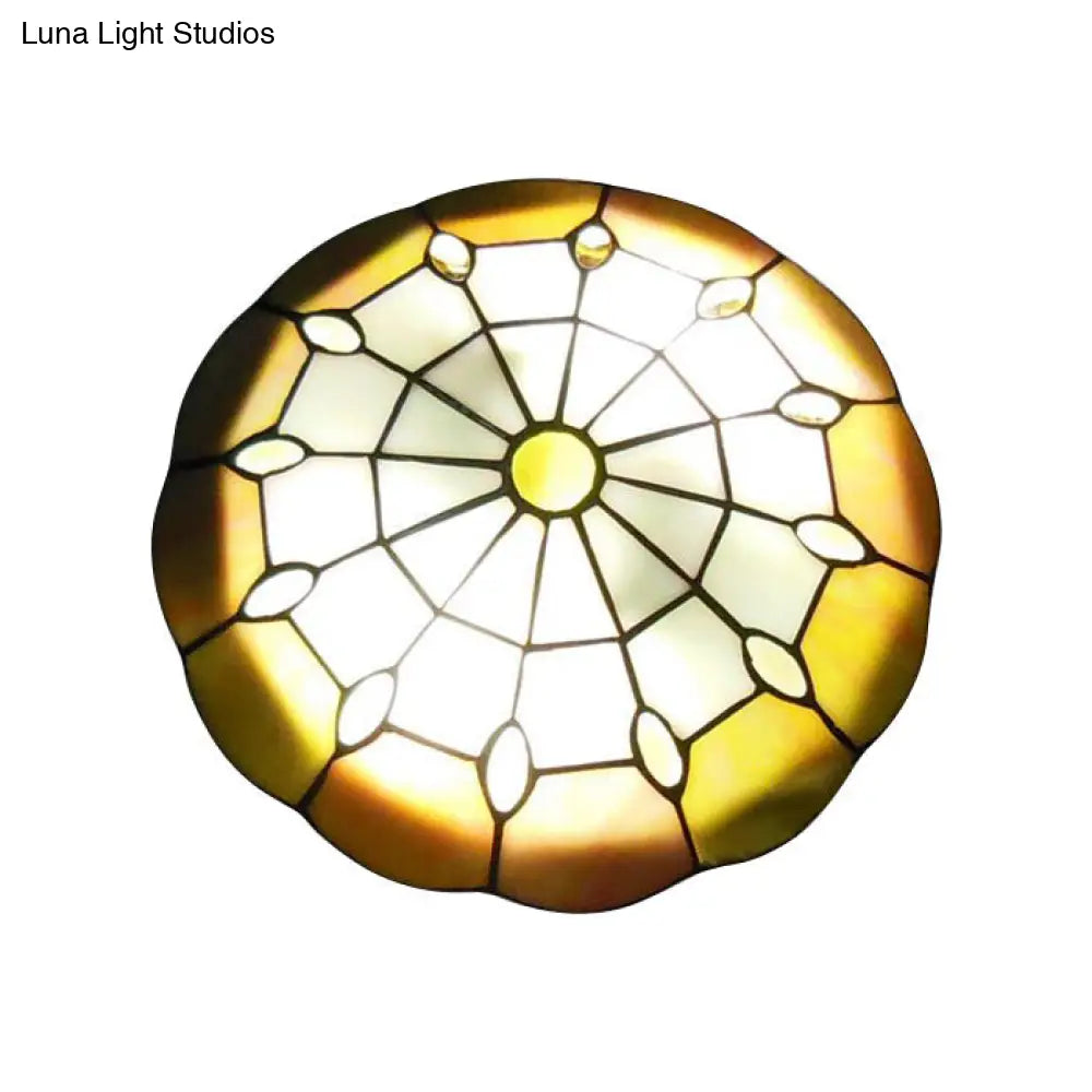 DecorBites™ DecorBites™ Tiffany Yellow Dome Shade Flush Mount Ceiling Light with Jewel Decoration - Available in 3 Sizes