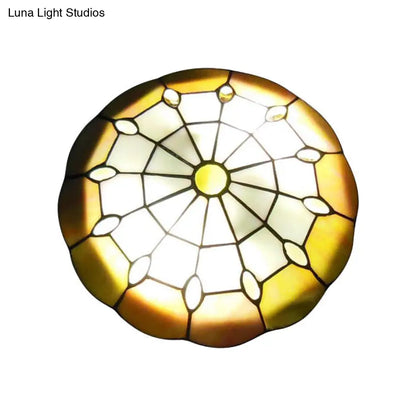 DecorBites™ DecorBites™ Tiffany Yellow Dome Shade Flush Mount Ceiling Light with Jewel Decoration - Available in 3 Sizes