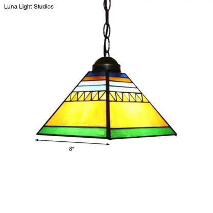 Tiffany Yellow Foyer Pendant: Stained Glass Shade, 1-Light Ceiling Fixture