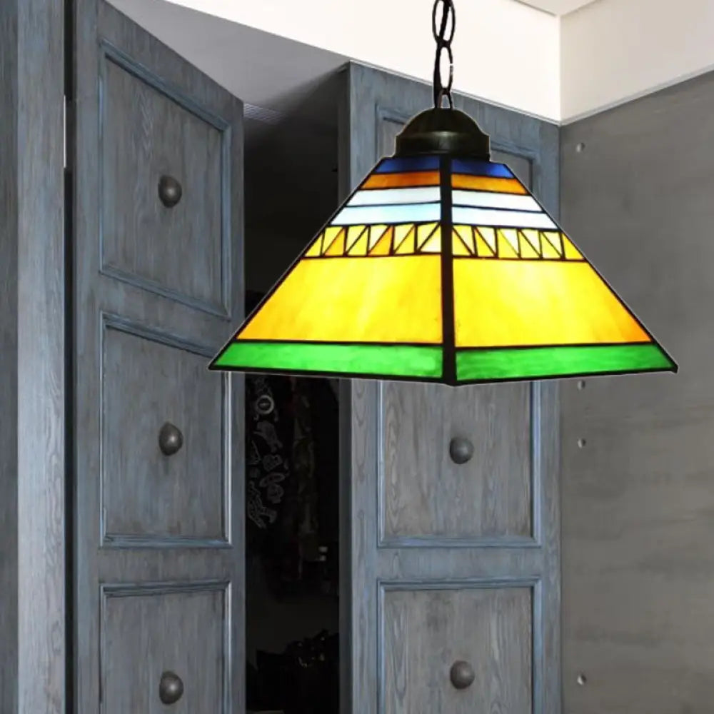 Tiffany Yellow Foyer Pendant: Stained Glass Shade, 1-Light Ceiling Fixture