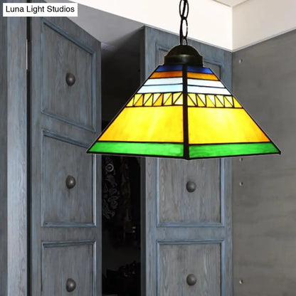 Tiffany Yellow Foyer Pendant: Stained Glass Shade, 1-Light Ceiling Fixture