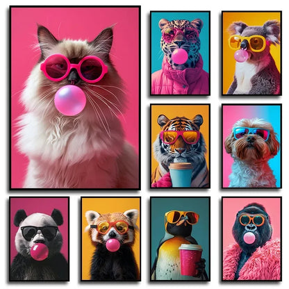 Tiger Canvas Wall Art Print - Vibrant Animal Bubble Style