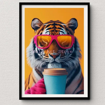 Tiger Canvas Wall Art Print - Vibrant Animal Bubble Style - P13 / 20x30cm No Frame