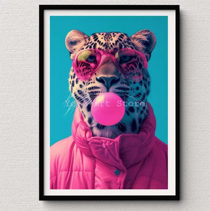 Tiger Canvas Wall Art Print - Vibrant Animal Bubble Style - P4 / 50x70cm No Frame