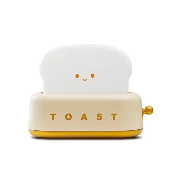 Cream-colored bread maker night light with smiling slice of bread gold lettering and handle usb lamp for bedroom