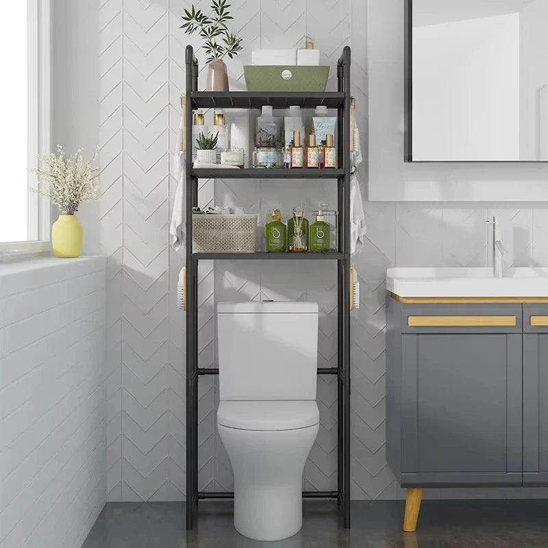 Toilet & Bathroom Storage Rack - Save Space - Black / CHINA