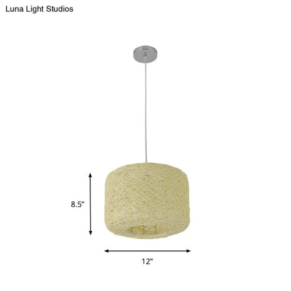 Tradition Rattan Drum Pendant Light - 1 Bulb - 12"/16"/18" Wide - Beige/Blue Hanging Ceiling Light