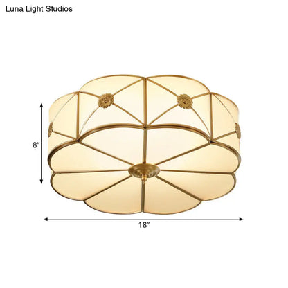 DecorBites™ DecorBites™ Traditional 1-Tiered White Glass & Gold Flush Mount Chandelier - 3/4/6 Bulbs (14"/18"/23.5" Width)