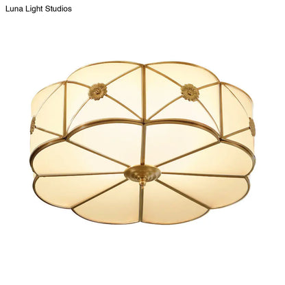 DecorBites™ DecorBites™ Traditional 1-Tiered White Glass & Gold Flush Mount Chandelier - 3/4/6 Bulbs (14"/18"/23.5" Width)