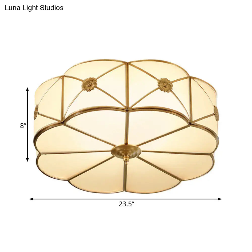 DecorBites™ DecorBites™ Traditional 1-Tiered White Glass & Gold Flush Mount Chandelier - 3/4/6 Bulbs (14"/18"/23.5" Width)