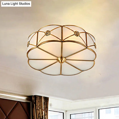 DecorBites™ DecorBites™ Traditional 1-Tiered White Glass & Gold Flush Mount Chandelier - 3/4/6 Bulbs (14"/18"/23.5" Width)