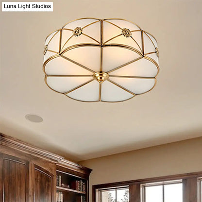 DecorBites™ DecorBites™ Traditional 1-Tiered White Glass & Gold Flush Mount Chandelier - 3/4/6 Bulbs (14"/18"/23.5" Width)