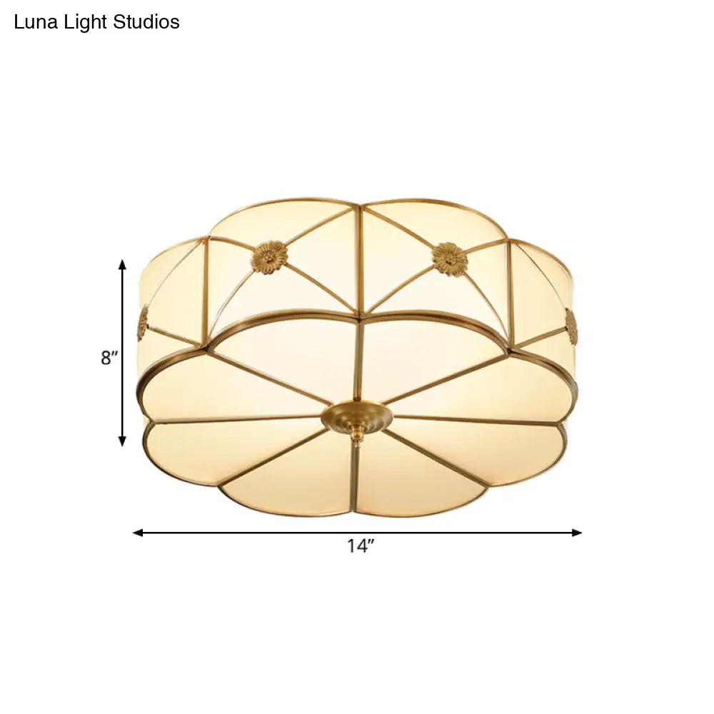 DecorBites™ DecorBites™ Traditional 1-Tiered White Glass & Gold Flush Mount Chandelier - 3/4/6 Bulbs (14"/18"/23.5" Width)