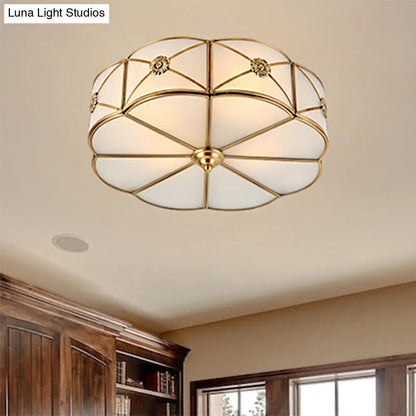 DecorBites™ DecorBites™ Traditional 1-Tiered White Glass & Gold Flush Mount Chandelier - 3/4/6 Bulbs (14"/18"/23.5" Width)