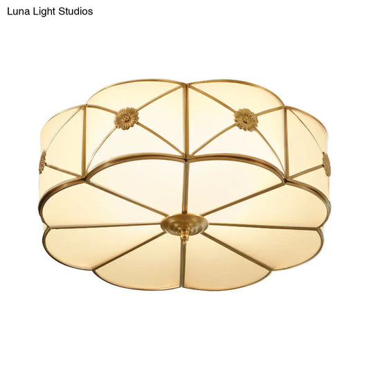 DecorBites™ DecorBites™ Traditional 1-Tiered White Glass & Gold Flush Mount Chandelier - 3/4/6 Bulbs (14"/18"/23.5" Width)