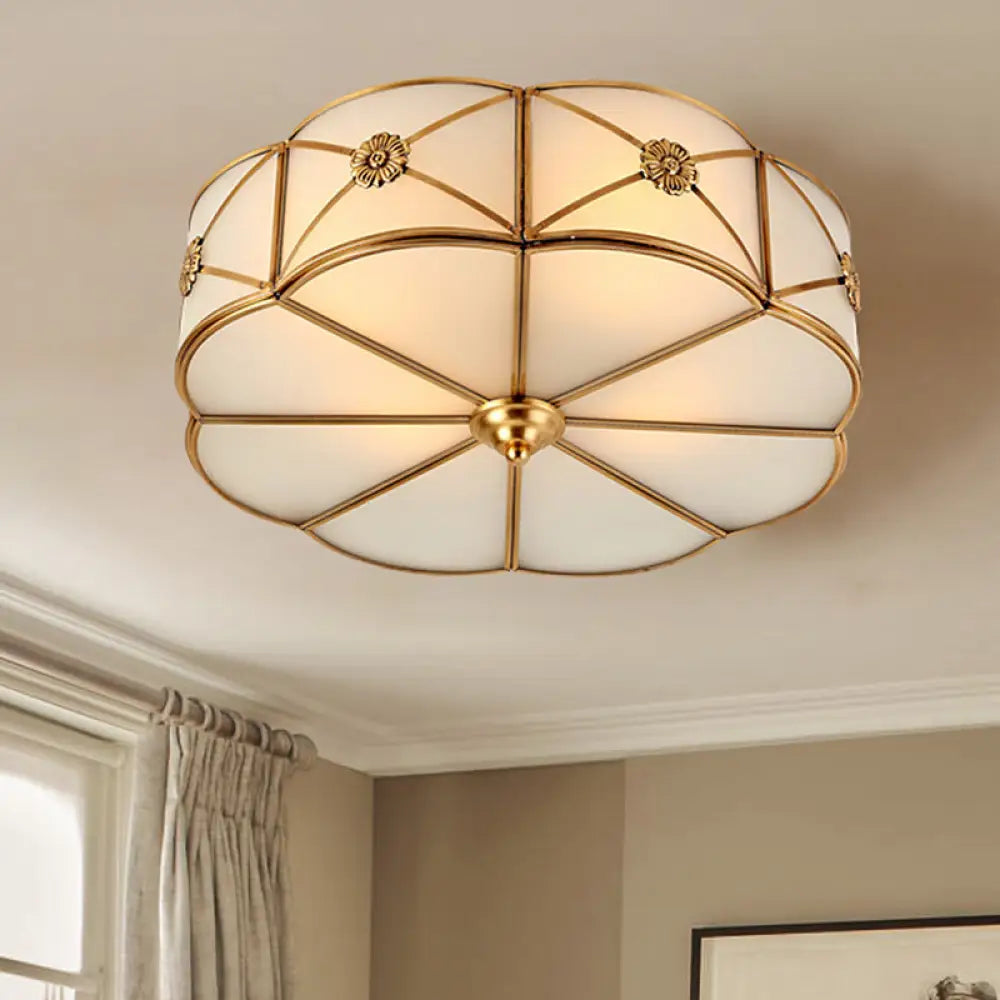 DecorBites™ DecorBites™ Traditional 1-Tiered White Glass & Gold Flush Mount Chandelier - 3/4/6 Bulbs (14"/18"/23.5" Width)