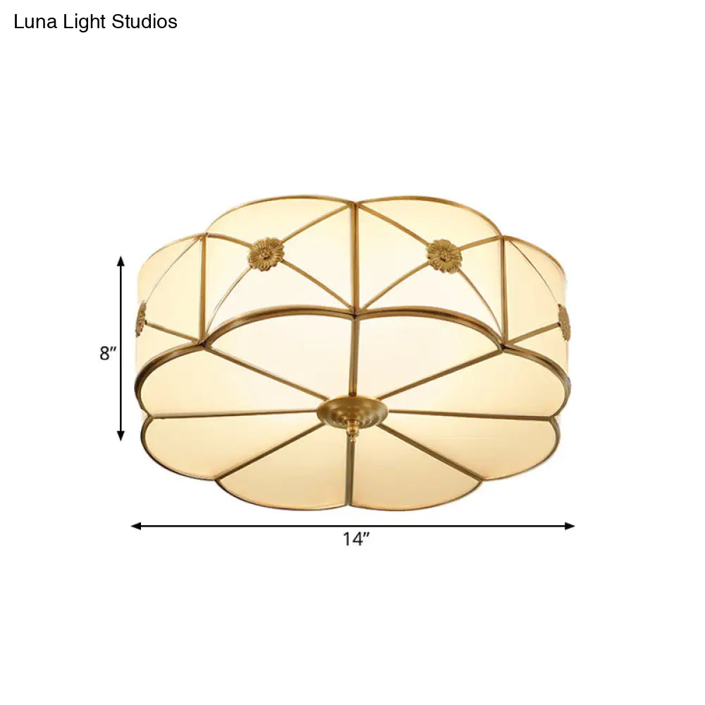 DecorBites™ DecorBites™ Traditional 1-Tiered White Glass & Gold Flush Mount Chandelier - 3/4/6 Bulbs (14"/18"/23.5" Width)