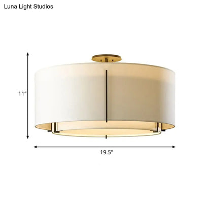 DecorBites™ DecorBites™ Traditional 3-Light Dual Drum Fabric Semi-Mount Ceiling Lamp, White