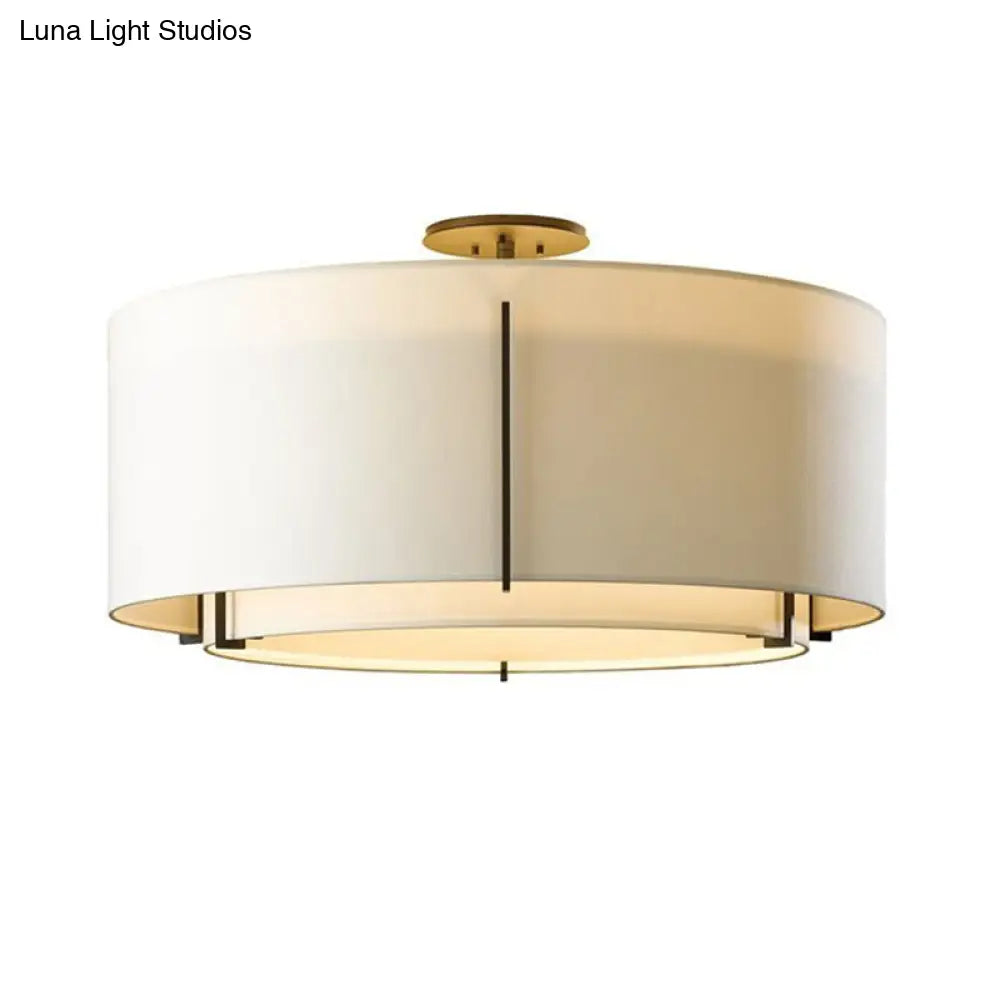 DecorBites™ DecorBites™ Traditional 3-Light Dual Drum Fabric Semi-Mount Ceiling Lamp, White