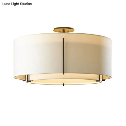 DecorBites™ DecorBites™ Traditional 3-Light Dual Drum Fabric Semi-Mount Ceiling Lamp, White