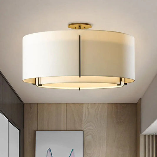 DecorBites™ DecorBites™ Traditional 3-Light Dual Drum Fabric Semi-Mount Ceiling Lamp, White