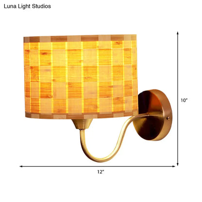 DecorBites™ DecorBites™ Traditional Bamboo Drum Wall Sconce Light Fixture for Dining Room - 1 Bulb Wood Sconce