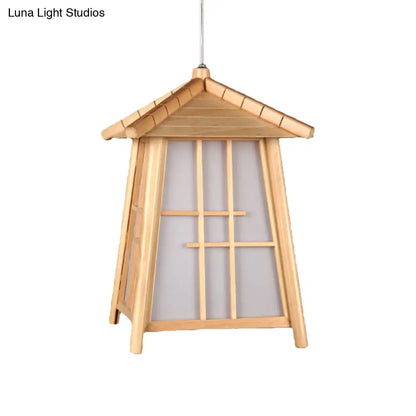 Traditional Bamboo Pendant Lighting - Wood House 1 Bulb Hanging Lamp Kit for Living Room