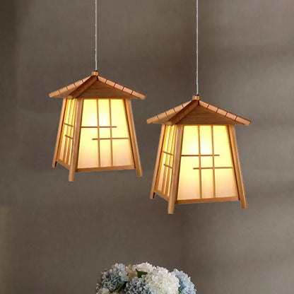 Traditional Bamboo Pendant Lighting - Wood House 1 Bulb Hanging Lamp Kit for Living Room