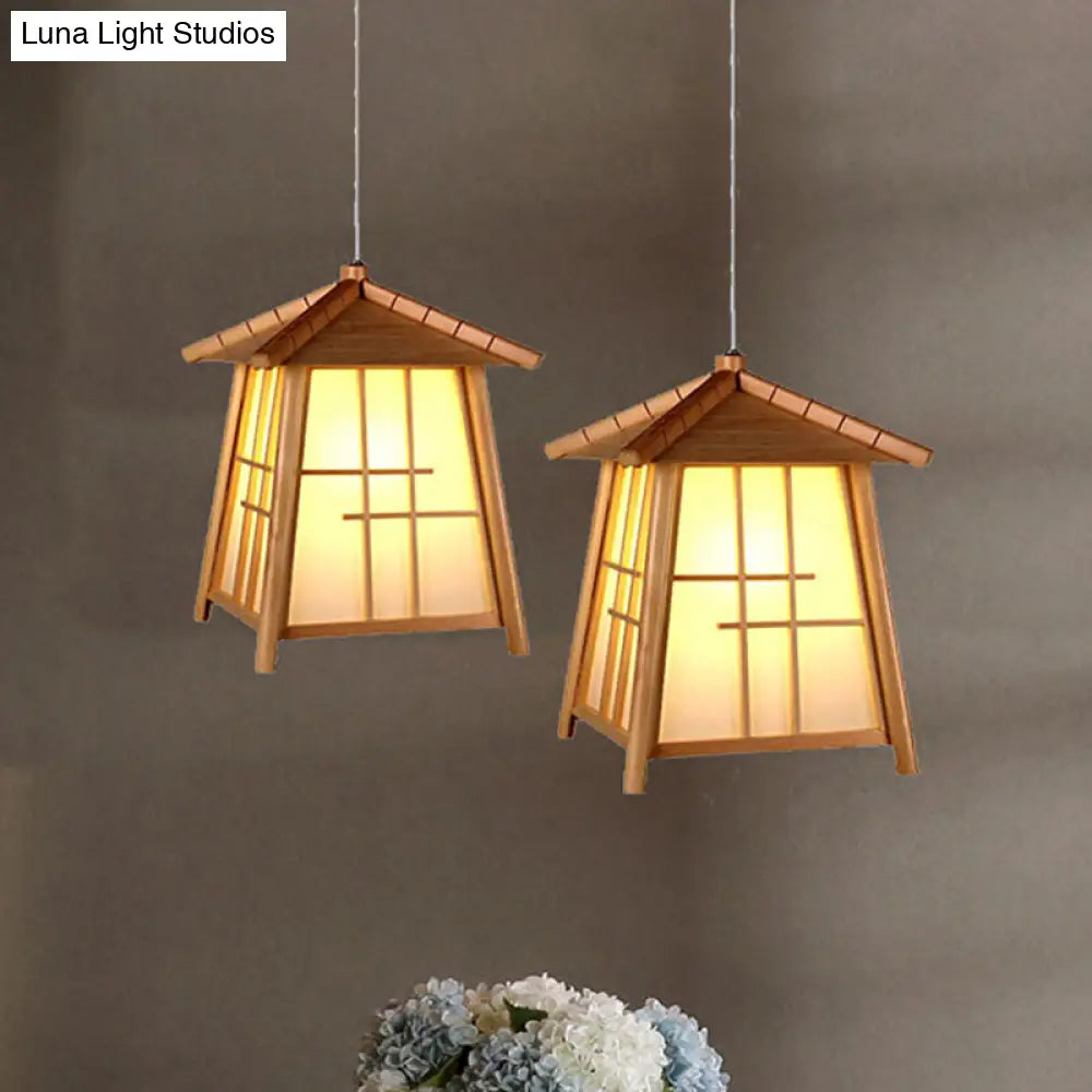 Traditional Bamboo Pendant Lighting - Wood House 1 Bulb Hanging Lamp Kit for Living Room