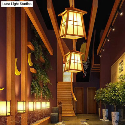 Traditional Bamboo Pendant Lighting - Wood House 1 Bulb Hanging Lamp Kit for Living Room