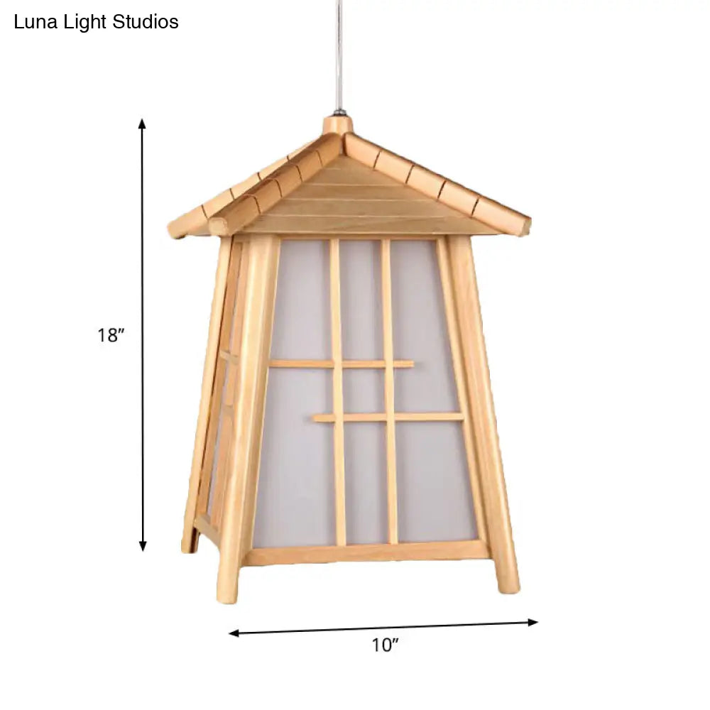 Traditional Bamboo Pendant Lighting - Wood House 1 Bulb Hanging Lamp Kit for Living Room