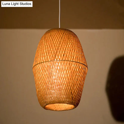 Traditional Bamboo Wood Bell Pendant Light - Single Bulb Hanging Lamp Kit for Restaurants