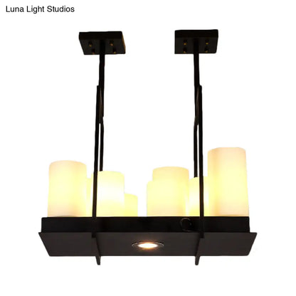 مصباح معلق تقليدي من الزجاج المصنفر على شكل برميل من DecorBites™ - مصباح معلق أسود على شكل جزيرة لغرفة الطعام - 8/12/16 مصباحًا