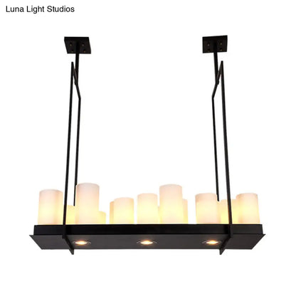 مصباح معلق تقليدي من الزجاج المصنفر على شكل برميل من DecorBites™ - مصباح معلق أسود على شكل جزيرة لغرفة الطعام - 8/12/16 مصباحًا