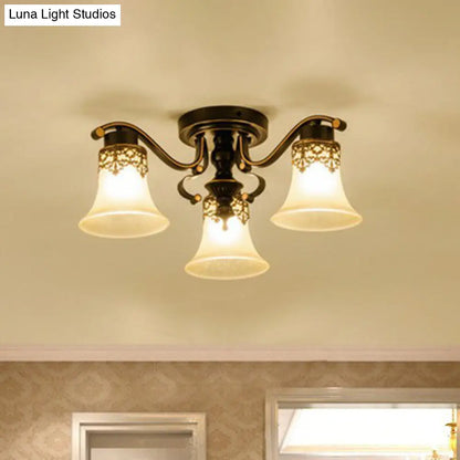 DecorBites™ DecorBites™ Traditional Beige Glass Bell Semi Flush Ceiling Chandelier in Black for Living Rooms