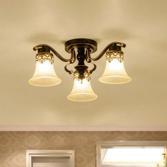 DecorBites™ DecorBites™ Traditional Beige Glass Bell Semi Flush Ceiling Chandelier in Black for Living Rooms